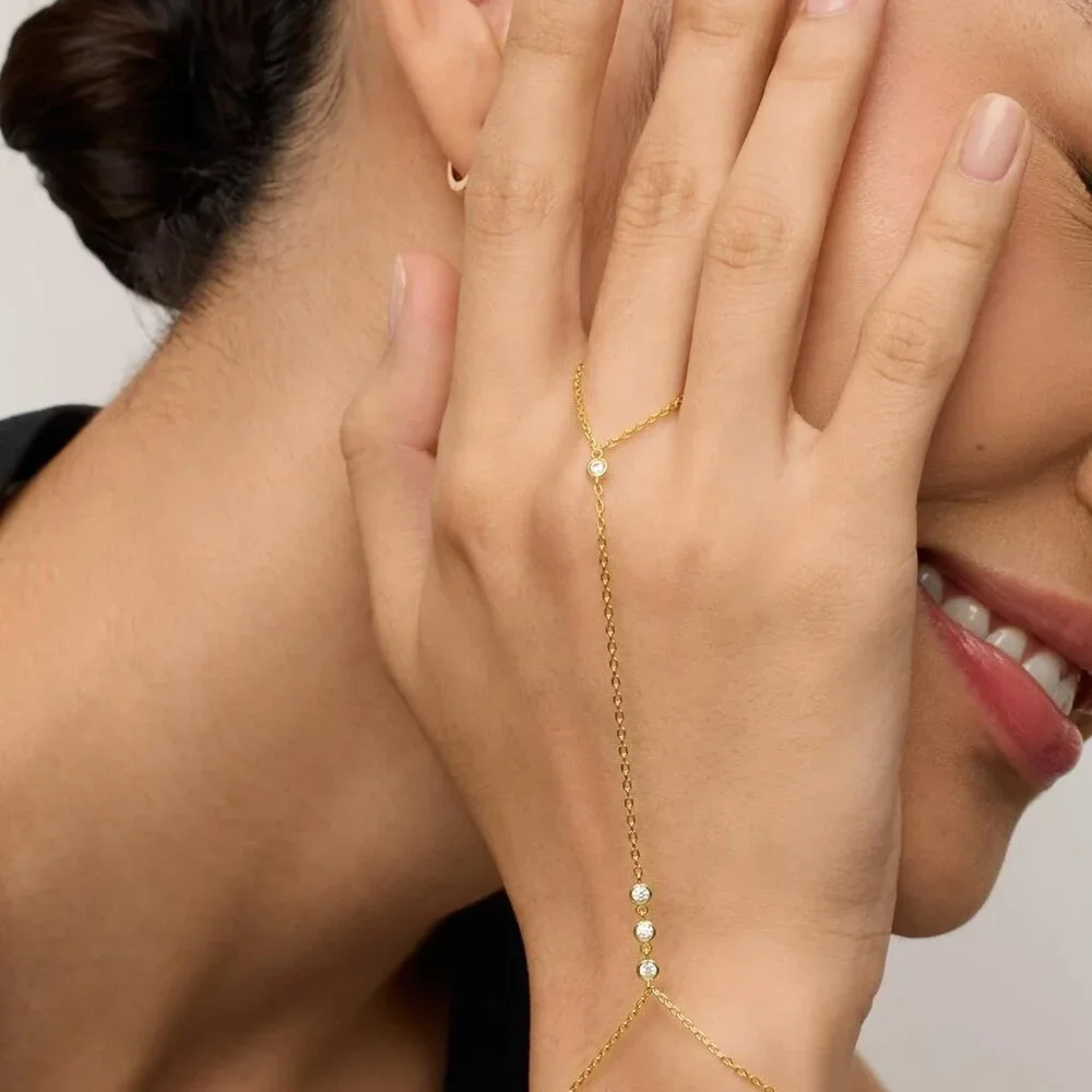14K Gold Plated Freshwater Pearl Gold Hand Chain Bracelet for Women - Trendy Rin